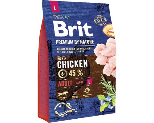 Granule pre psov Brit Premium by Nature Adult L 3 kg Brit Premium by Nature suché krmivo pre psov veľkých plemien s kuracím mäsom