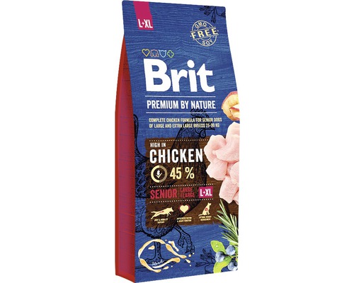 Granule pre psov Brit Premium by Nature Senior L+XL 15 kg Brit Premium by Nature Krmivo pre staršie psy veľkých plemien, s kuracím mäsom.