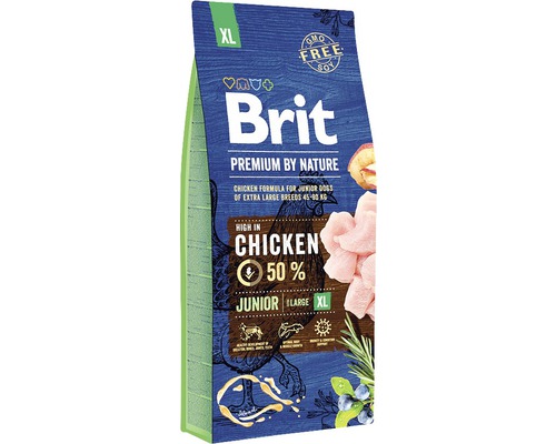Granule pre psov Brit Premium by Nature Junior XL 15 kg Brit Premium Junior XL suché krmivo pre psov s kuracím mäsom