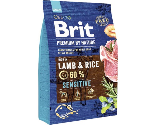 Granule pre psov Brit Premium by Nature Sensitive 3 kg Brit Premium by Nature krmivo pre psov s jahňacím mäsom a ryžou pre citlivé dospelé psy