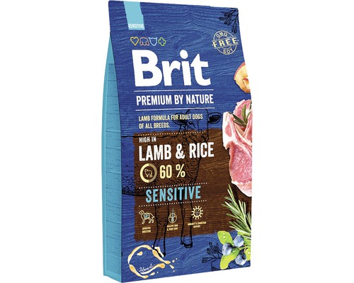 Granule pre psov Brit Premium by Nature Sensitive 8 kg Brit Premium by Nature Sensitive suché krmivo pre psov s jahňacím a ryžou