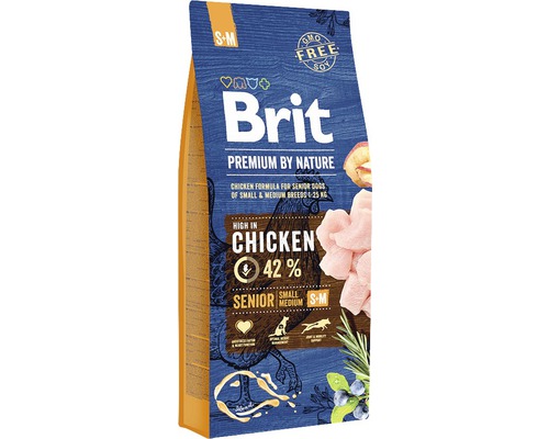 Granule pre psov Brit Premium by Nature Senior S+M 15 kg Brit Premium by Nature Kuracie krmivo pre staršie psy malých a stredných plemien