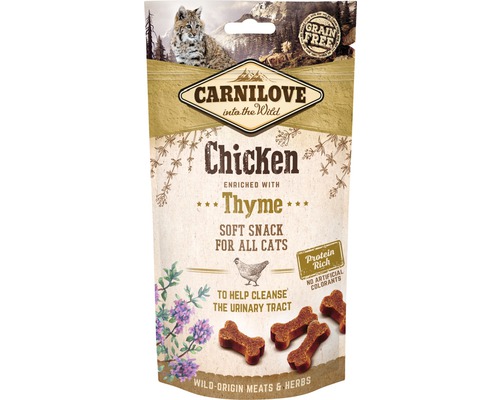 Maškrty pre mačky Carnilove Cat Semi Moist Chicken 50 g Carnilove maškrta pre mačky s kuracím mäsom a tymianom, bez obilnín