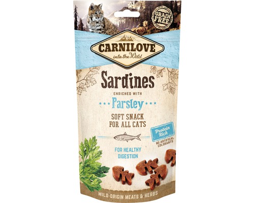 Maškrty pre mačky Carnilove Cat Semi Moist Sardina 50 g Carnilove mačací snack sardinky s petržlenom, bez obilnín