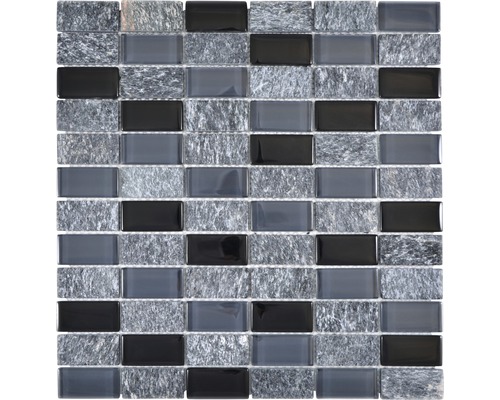 Sklenená mozaika s prírodným kameňom šedá čierna 31x32,5 cm