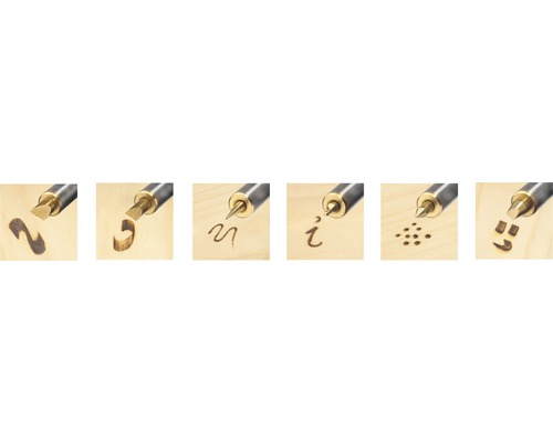 Rôzne vypaľovacie pečiatky vytvárajú vzory do dreva