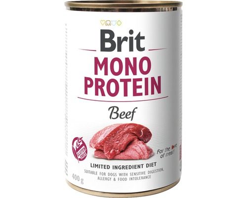 Konzerva pre psov Brit Mono Protein Beef 400 g Brit Mono Protein hovädzie psie krmivo v konzerve, 400 gramov, bez lepku