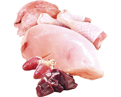 Hydinové mäso s prsiami, stehienkami, srdcom, pečeňou a pľúcami