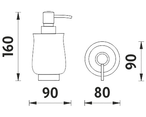 Technický výkres dávkovača mydla s rozmermi