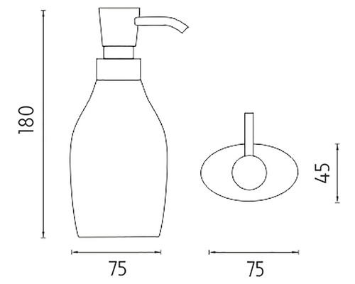 Technický výkres dávkovača mydla s rozmermi