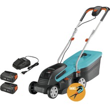 Akumulátorová kosačka Gardena s akumulátormi, nabíjačkou a nožnicami na trávu