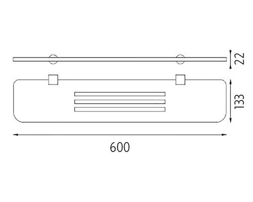 Technický nákres kúpeľňovej police s rozmermi.