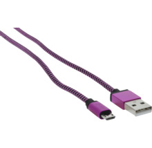 Kábel USB na Micro USB s fialovým a čiernym textilným opletom a fialovými konektormi