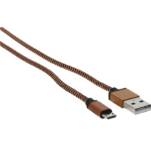 Kábel USB na Micro-USB s textilným opletením a kovovými konektormi.