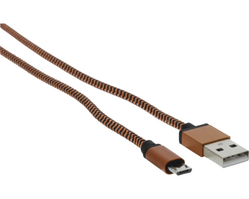 Kábel USB na Micro-USB s textilným opletením a kovovými konektormi.
