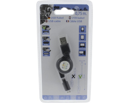 Zabalený USB kábel, dĺžka 0,75 metra