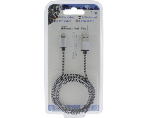 8-pinový kábel, vhodný pre iPhone, iPad a iPod, dĺžka 1 meter
