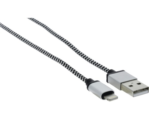 Prúžkovaný USB kábel s konektormi Lightning a USB