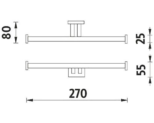 Technický nákres dvojitého držiaka na uteráky s rozmermi