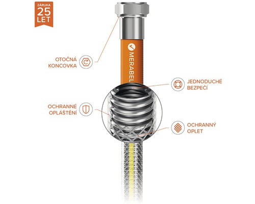Hadiica Merabel s 25-ročnou zárukou, otočnou koncovkou, ochranným plášťom a bezpečnostnými prvkami