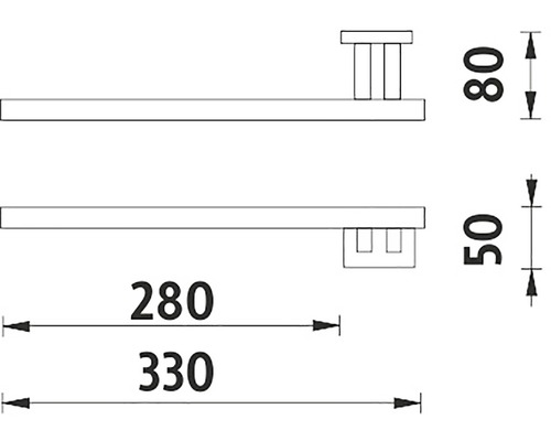Technický nákres držiaka na uteráky s rozmermi