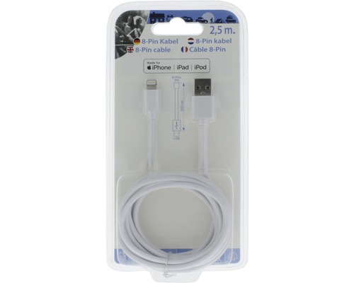 2.5 metrový 8-pin kábel pre iPhone, iPad a iPod v balení