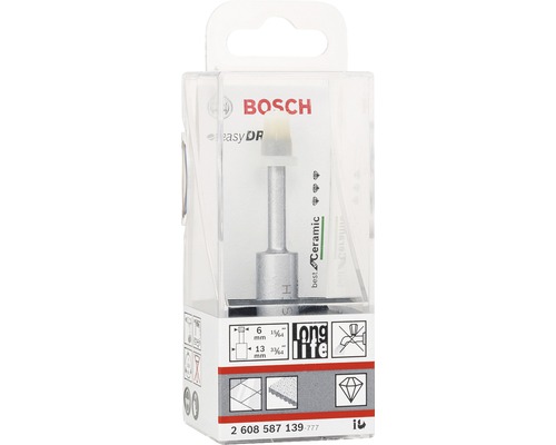 Logo Bosch. Vrták na dlaždice EasyDr Ceramic s priemerom 6 mm v balení.