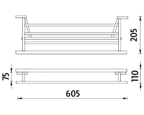 Technický nákres botníka s rozmermi