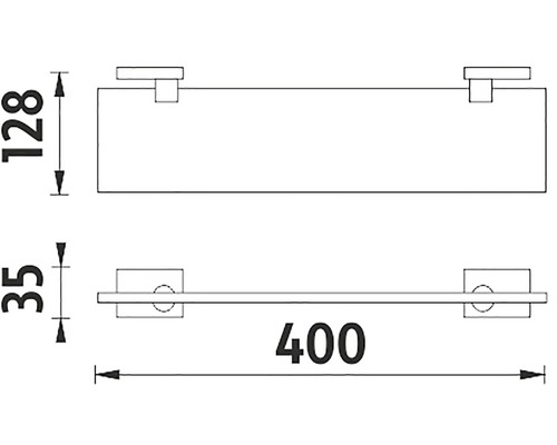 Technický výkres nástennej police s rozmermi