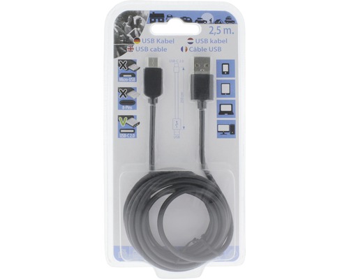 USB kábel, 2,5 metra, v balení