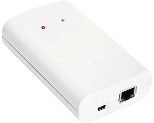 Biela inteligentná domáca brána s LED indikátormi a portami