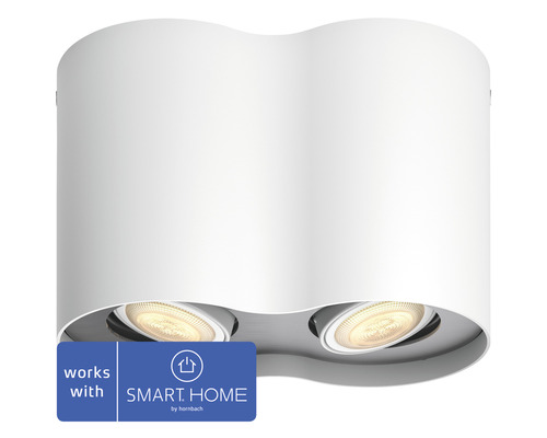 LED bodové svietidlo Philips HUE 56332/31/P6 Pillar 2x 5 W 2x 350 lm 2200-6500 K biele s diaľkovým ovládaním - kompatibilné so SMART HOME by hornbach Biele stropné svietidlo s dvoma žiarovkami