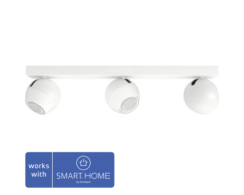 LED bodové svietidlo Philips HUE 50473/31/P6 Buckram 3x 5 W 3x 350 lm 2200-6500 K biele s diaľkovým ovládaním - kompatibilné so SMART HOME by hornbach Stropné svietidlo s tromi reflektormi a logom inteligentnej domácnosti
