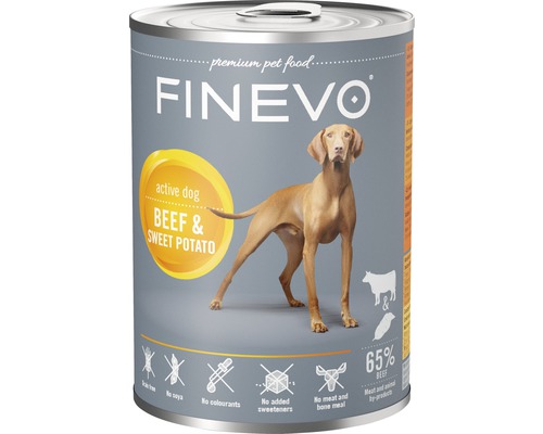 Konzerva pre psov FINEVO Active Dog hovädzie a sladké zemiaky 400 g