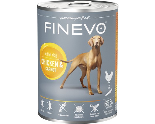 Konzerva pre psov FINEVO Active Dog kuracie s mrkvou 400 g