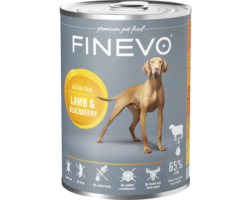 Konzerva pre psov FINEVO Active Dog jahňacie s černicami 800 g-0