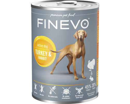 Konzerva pre psov FINEVO Active Dog králik a morčacie 800 g