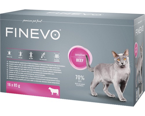 Kapsička pre mačky Finevo Sensitive Cat hovädzie čisté 16 x 85 g