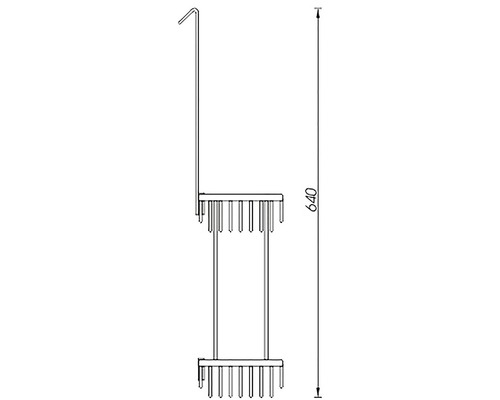 Technický nákres zvislého držiaka radiátora s rozmermi 640 milimetrov na výšku