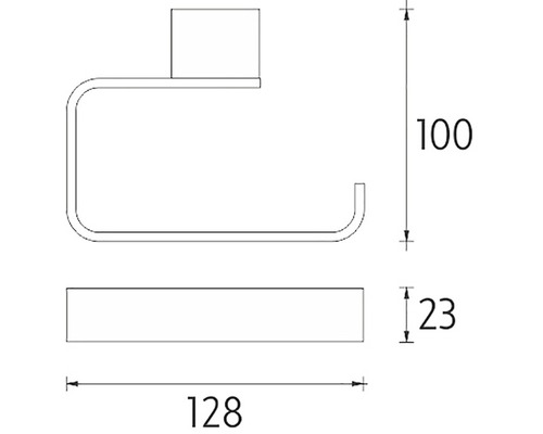 Technický výkres držiaka toaletného papiera s rozmermi
