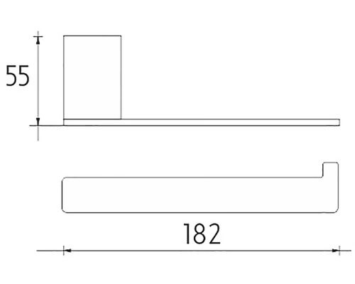Technický nákres držiaka toaletného papiera s rozmermi 55 a 182 milimetrov