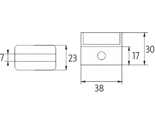 Technický nákres nábytkového konektora s rozmermi