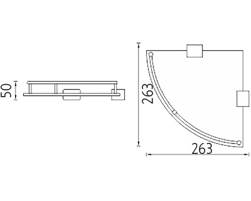Technický nákres sprchovacieho kúta s rozmermi