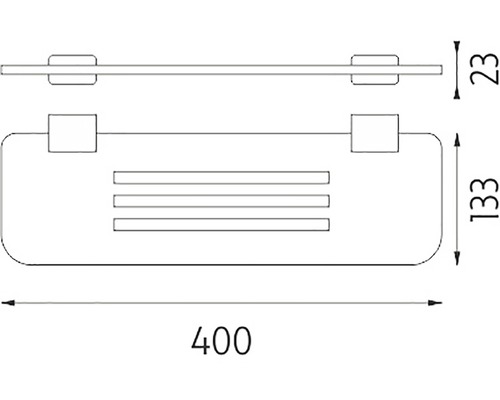 Technický nákres police s rozmermi 400 x 133 x 23 milimetrov