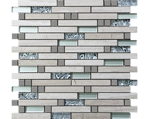 Mozaika kameň/oceľ/drevo 30x30 cm