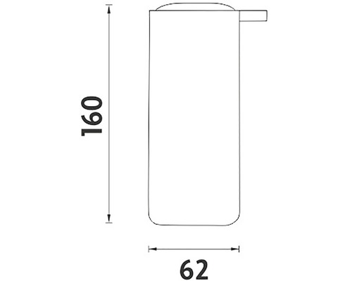 Technický nákres dávkovača mydla s rozmermi