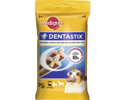 Pedigree Dentastix Mini pre psov s hmotnosťou 5 až 10 kilogramov, balenie.