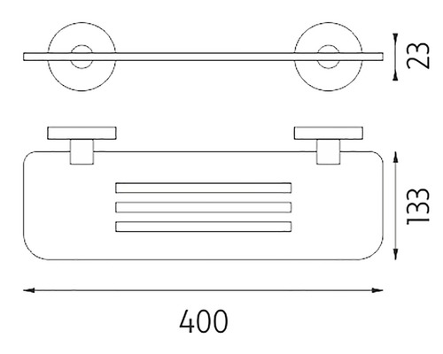 Technický výkres kúpeľňovej police s rozmermi