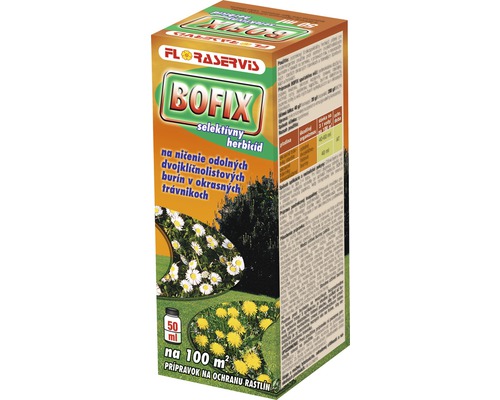 Prípravok na ničenie burín BOFIX Floraservis 50 ml Bofix selektívny herbicíd na ničenie odolných dvojklíčnolistových burín v okrasných trávnikoch, 50 mililitrov na 100 metrov štvorcových