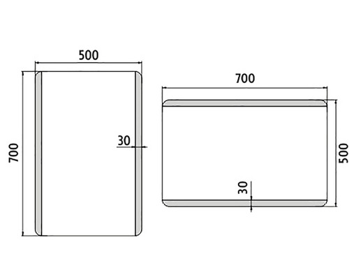 Technický výkres obdĺžnikového objektu s rozmermi 700 x 500 mm.